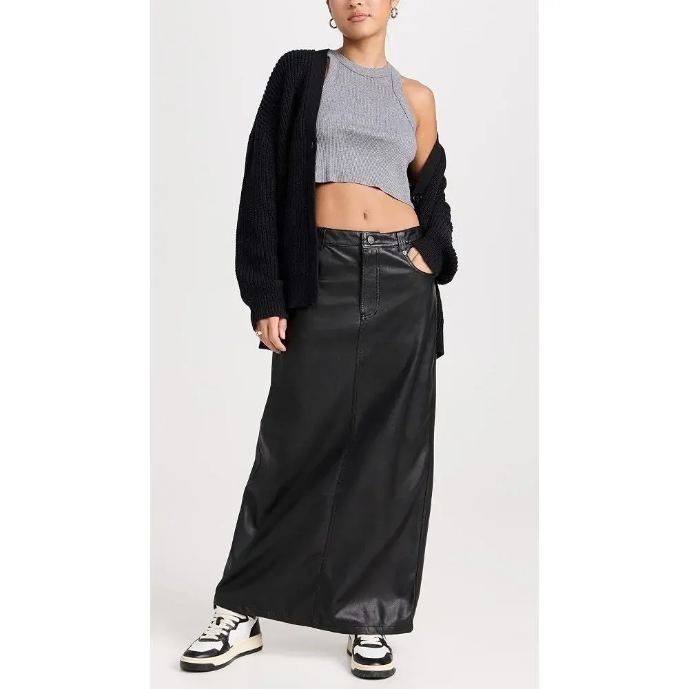 Free People City Slicker Vegan Leather Maxi Skirt Black Size 10